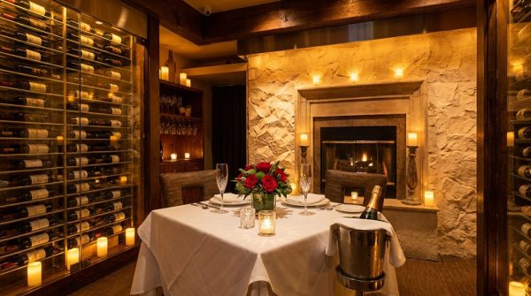 Candlelit private dining room at Greystone Steakhouse in Gaslamp set for a romantic celebration dinner