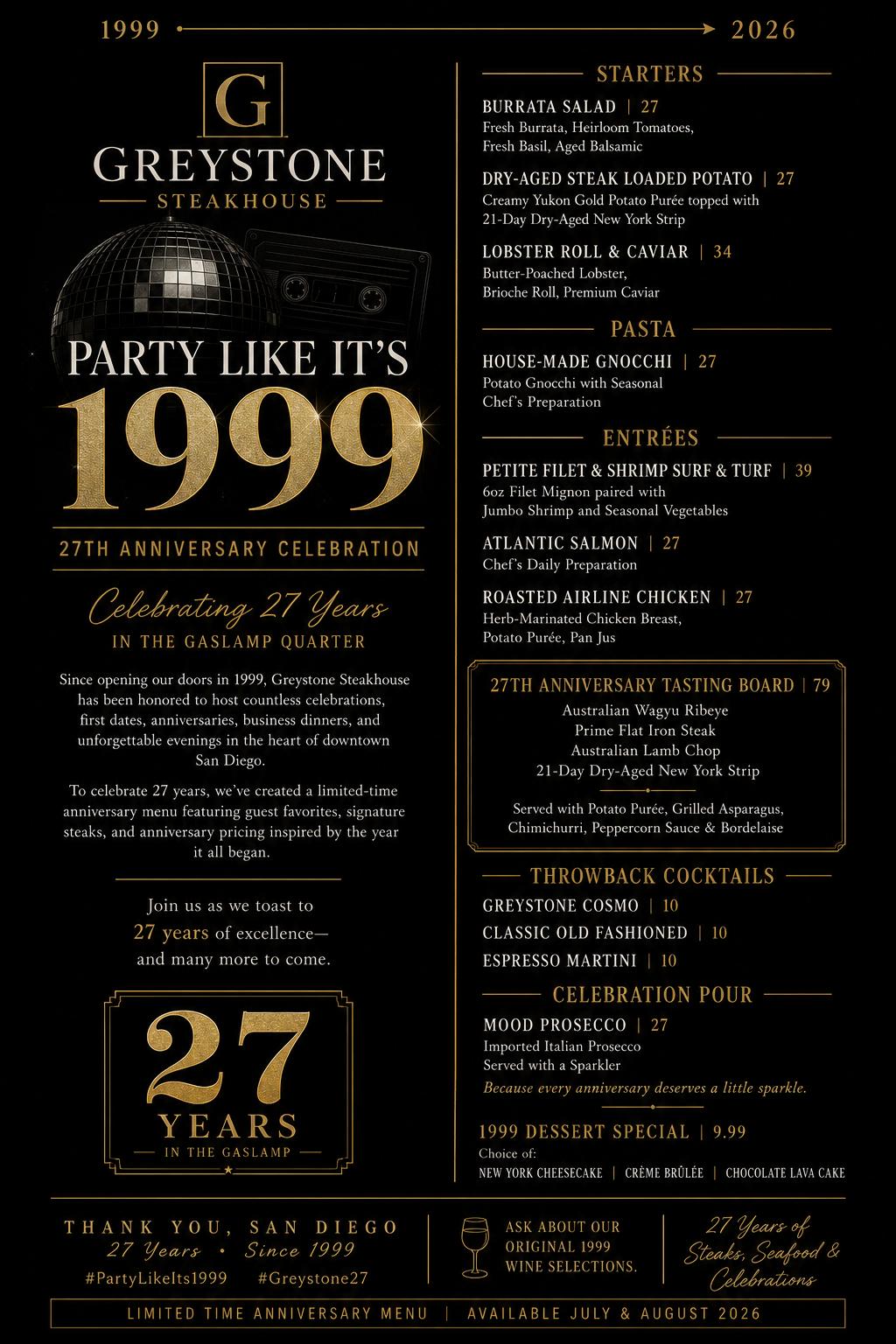 Limited time anniversary menu