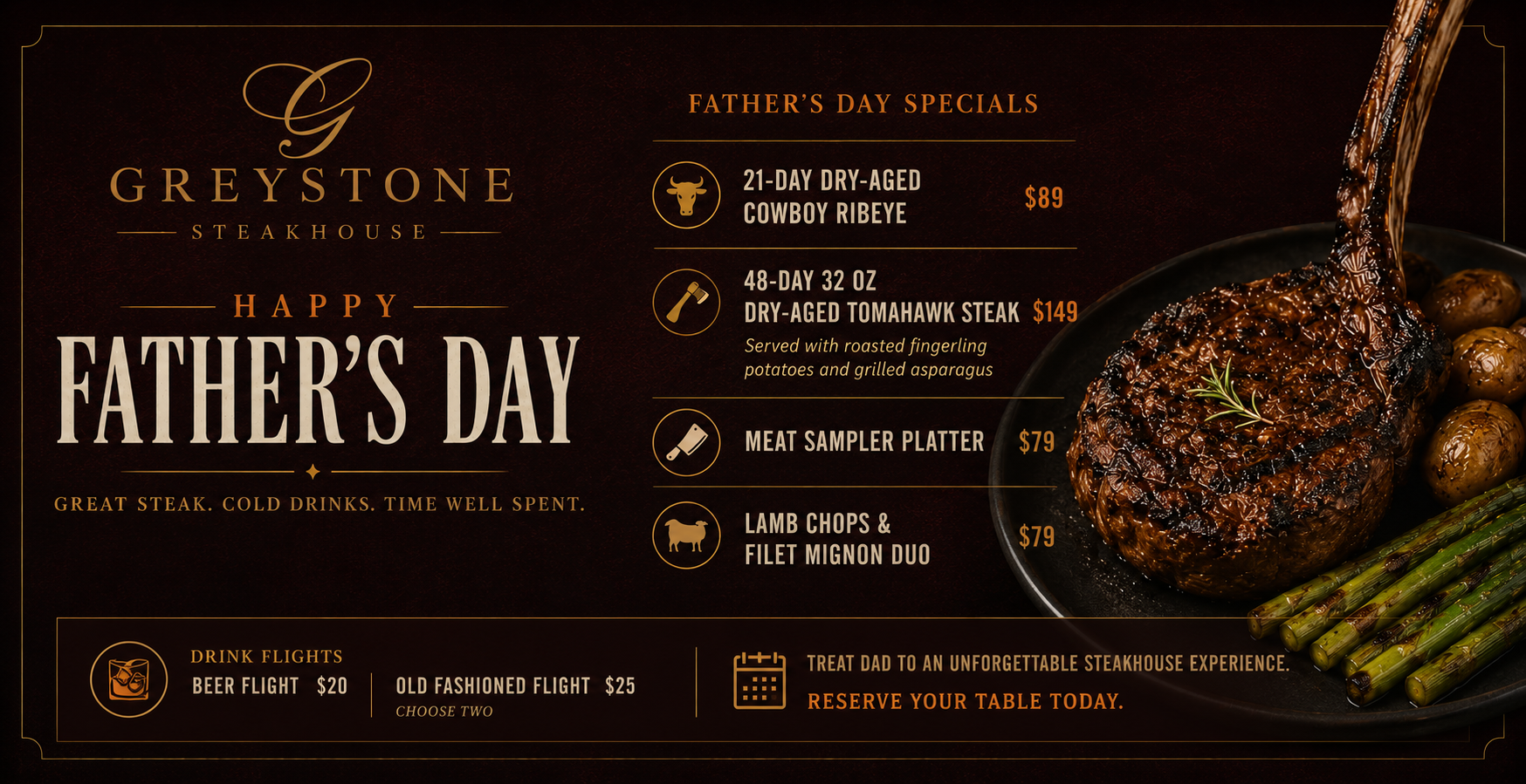 greystone steakhouse father's day banner